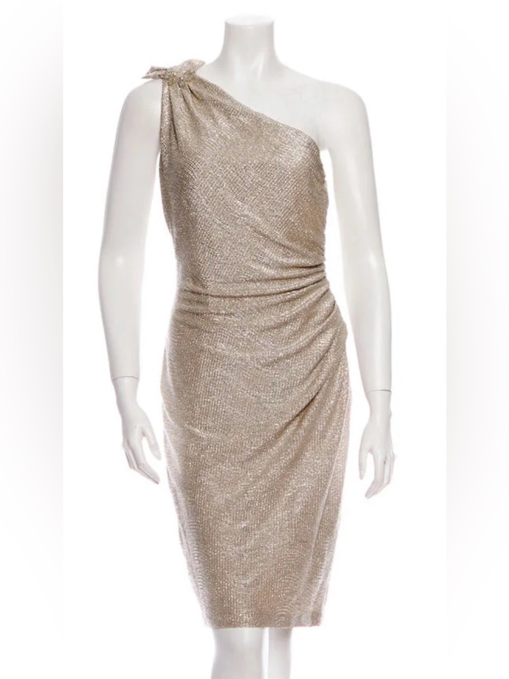 David Meister One Shoulder Metallic Dress
